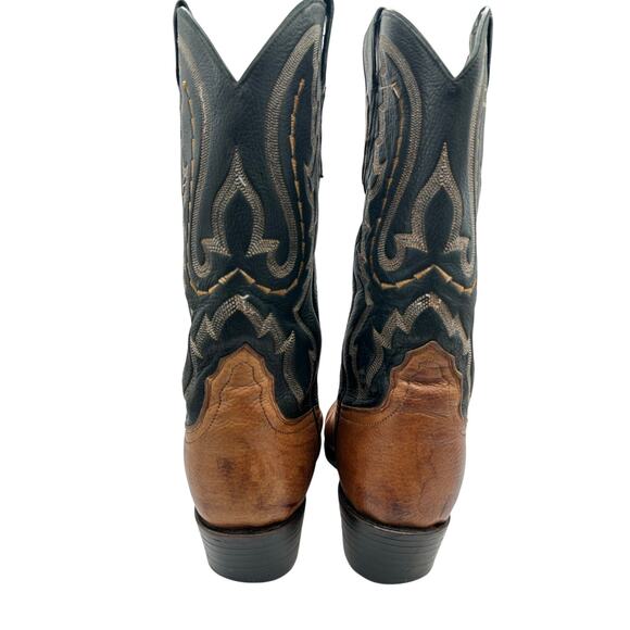 VINTAGE LUCCHESE 2000 Men’s Two Tone Cowboy Western Boots 10 Black Tan Leather main image 4